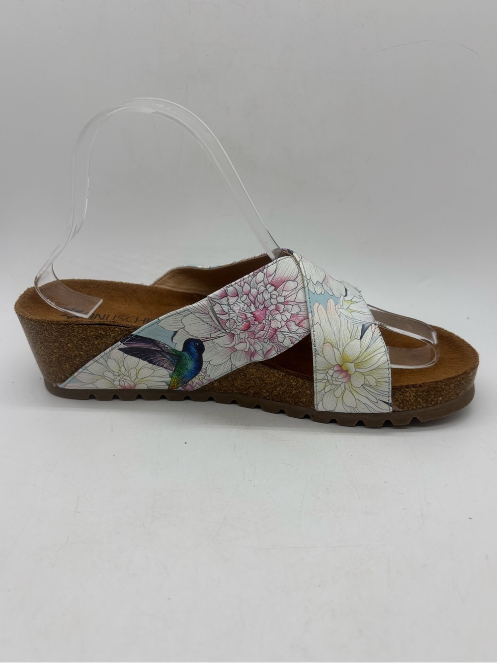 Anushka Caroline Wedge Sandal Painted Straps Floral Hummingbird Women’s 8 EU 39